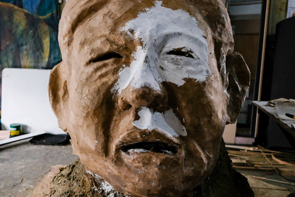 Artists and volunteers prepare an effigy and other protest materials for this year’s SONA inside the Bagong Alyansang Makabayan (BAYAN) National Office in Quezon City on July 23, 2022. George Calvelo, ABS-CBN News