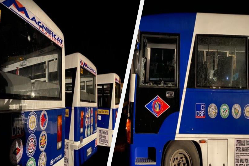 Buses were damaged after an explosion hit Magnificat Transport terminal in Laurel, Batangas on Sept. 10, 2023. Batangas police
