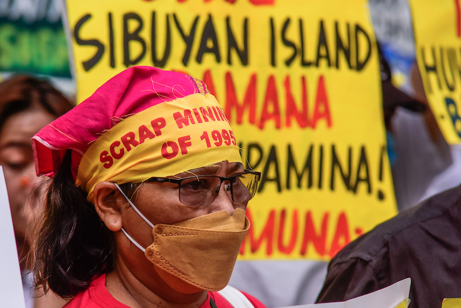 Environmental groups troop to the Department of Environment and Natural Resources headquarters in Quezon City on Friday, March 3, 2023, to commemorate the 28th anniversary of the Philippine Mining Act of 1995. The groups oppose the continued implementation of the mining law that allegedly contributes to the worsening pollution, impacts negatively on communities, and affects climate change. Maria Tan, ABS-CBN News