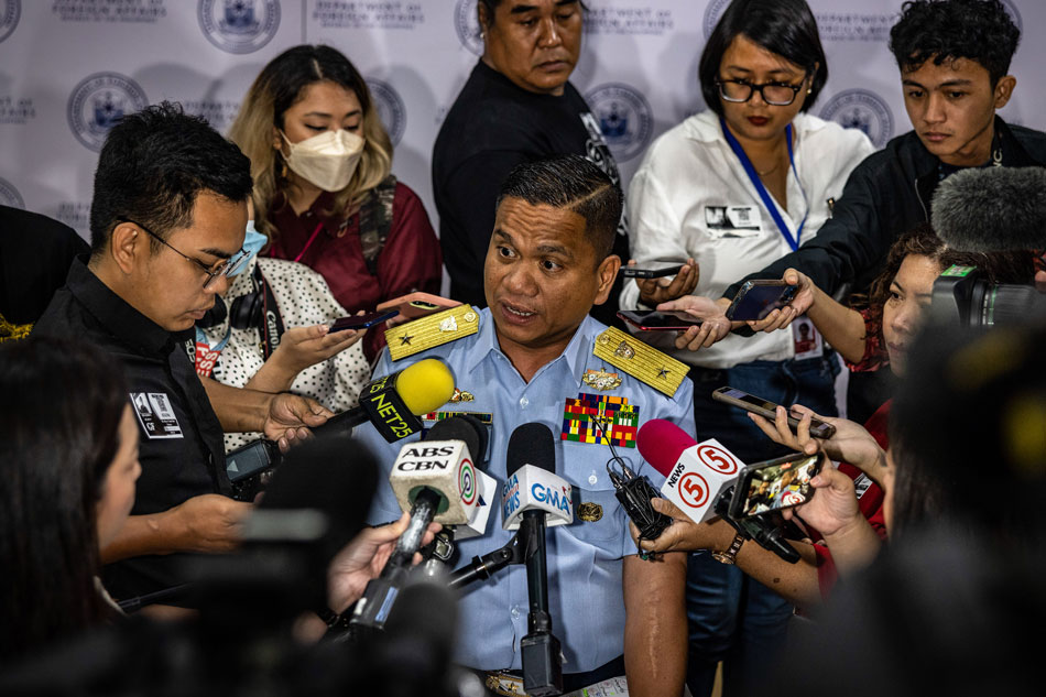 Philippine Coast Guard (PCG) Commodore Jay Tarriela, spokesperson for the West Philippine Sea, speaks to media during a press conference at the Department of Foreign Affairs office in Manila, on August 7, 2023. Ezra Acayan, pool/EPA-EFE