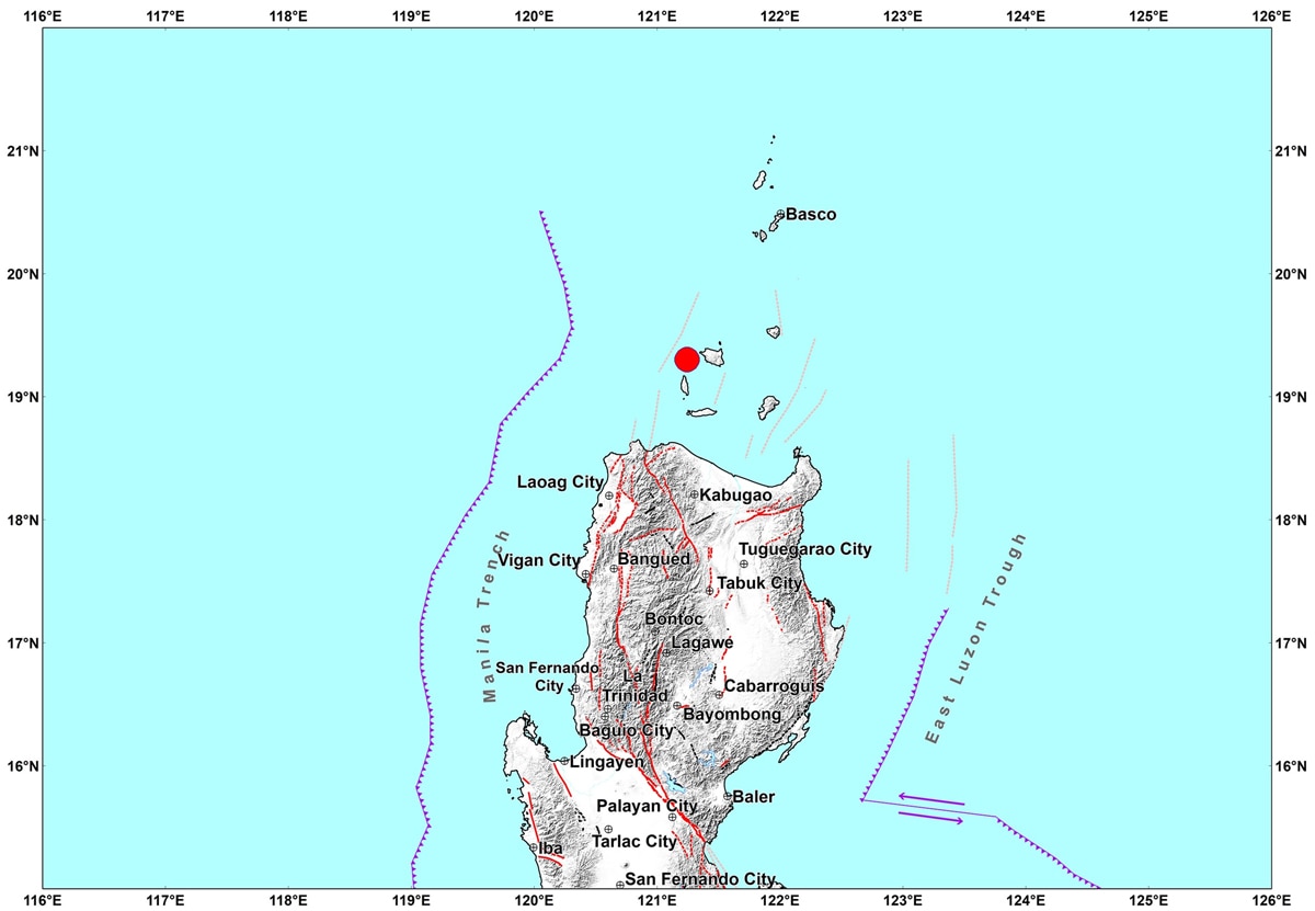 This map shows the epicenter of a strong quake that hit off Cagayan on Wednesday morning. Phivolcs