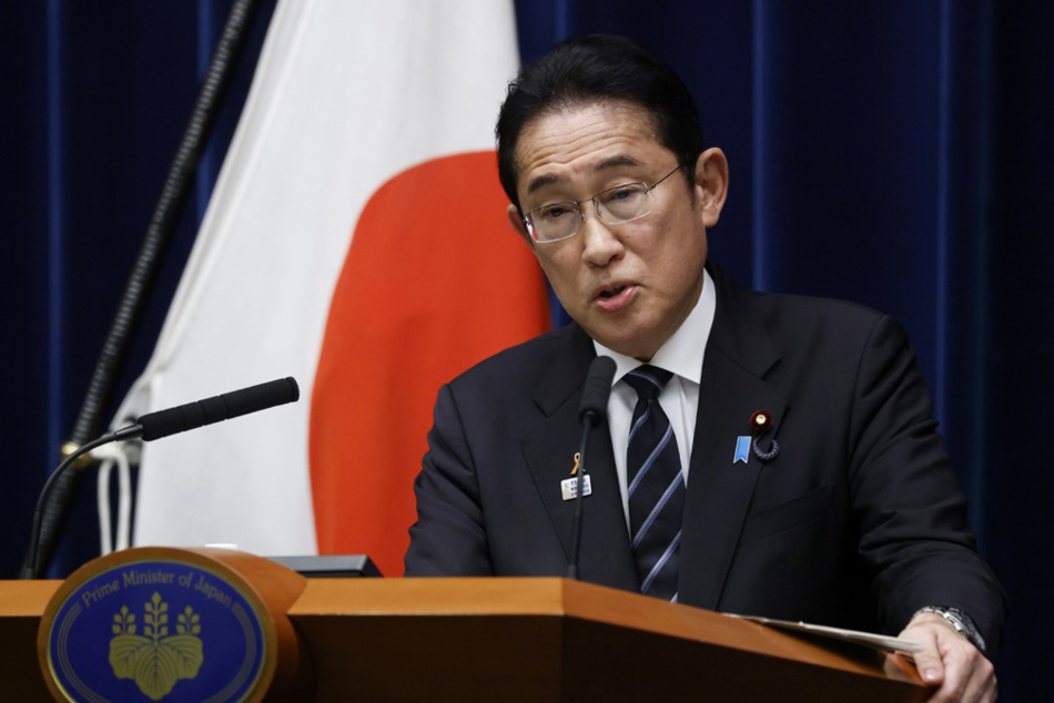 Japanese Prime Minister Fumio Kishida speaks during a news conference at the prime minister