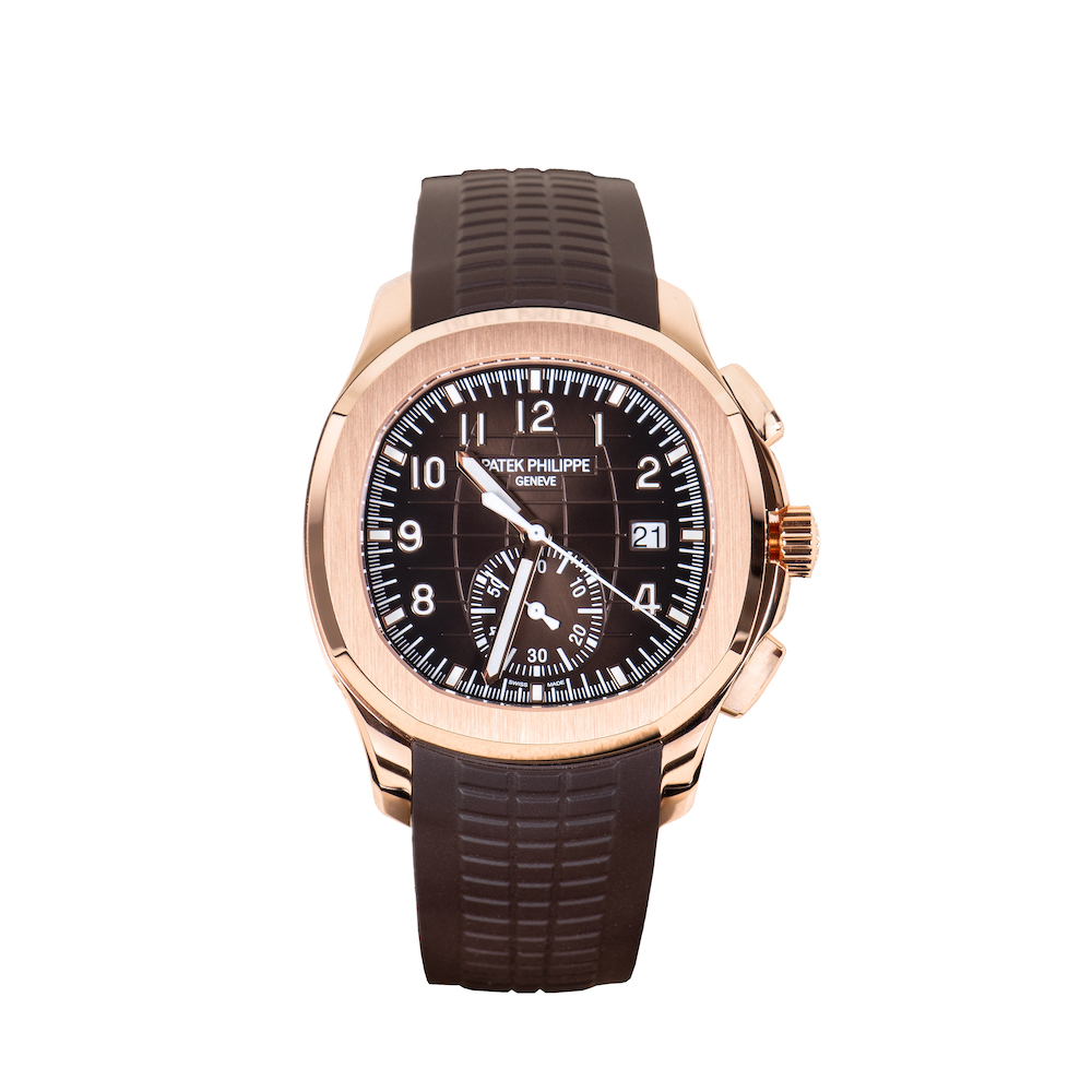 Patek Philippe’s Aquanaut Chronograph 5968R with rose gold outer case (estimate P8,500,000-P9,000,000)