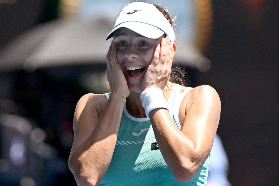 Magda Linette of Poland reacts after defeating Karolina Pliskova of the Czech Republic in their quarter final match at the 2023 Australian Open tennis championship at Melbourne Park in Melbourne, Australia 25 January 2023. Lukas Coch, EPA-EFE