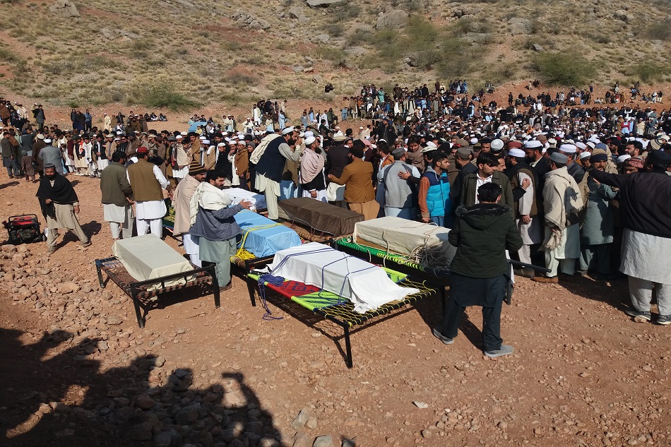 People attend the funeral of victims after a boat capsized in Tando Dam, in Kohat, Pakistan, 30 January 2023. EPA-EFE/BASIT GILLANI