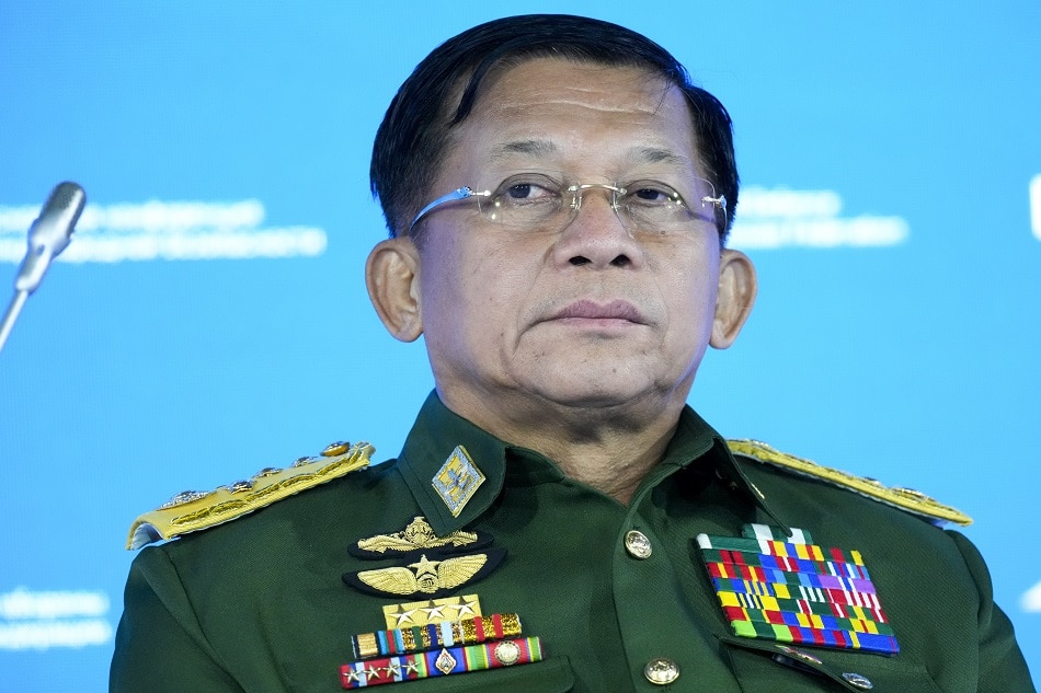 Commander-in-Chief of Myanmar's armed forces, Senior General Min Aung Hlaing delivers his speech at the IX Moscow conference on international security in Moscow, Russia, 23 June 2021. Alexander Zemlianichenko/Pool via EPA-EFE