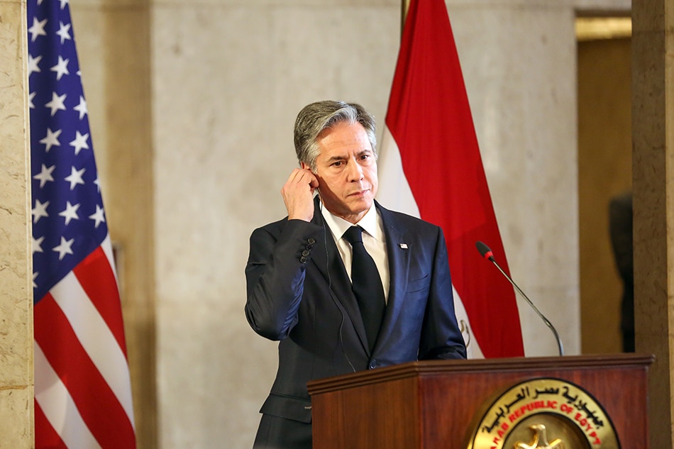 US Secretary of State Antony Blinken attends a joint press conference with Egyptian Foreign Minister Sameh Shoukry (not pictured) after their meeting at the Ministry of Foreign Affairs in Cairo, Egypt, on 30 January 2023. EPA-EFE/Stringer/File