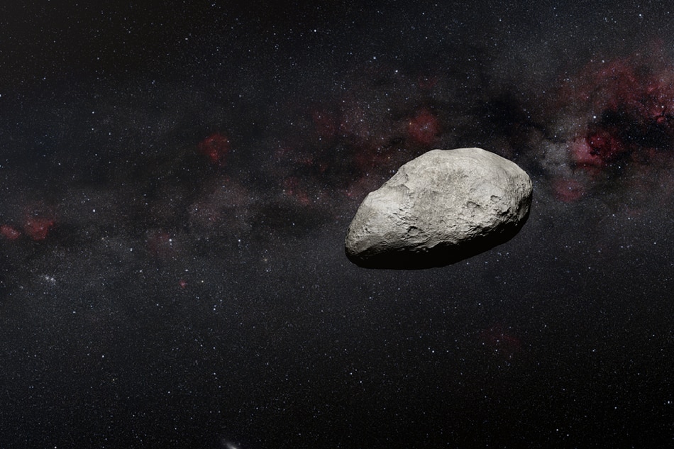 An illustration of an asteroid. The asteroid roughly the size of Rome’s Colosseum — between 300 to 650 feet (100 to 200 meters) in length — has been detected by an international team of European astronomers using NASA's James Webb Space Telescope. They used data from the calibration of the MIRI instrument, in which the team serendipitously detected an interloping asteroid. The object is likely the smallest observed to date by Webb and may be an example of an object measuring under 1 kilometer in length within the main asteroid belt, located between Mars and Jupiter. More observations are needed to better characterize this object’s nature and properties. Credits: ARTWORK: N. Bartmann (ESA/Webb), ESO/M. Kornmesser and S. Brunier, N. Risinger (skysurvey.org)