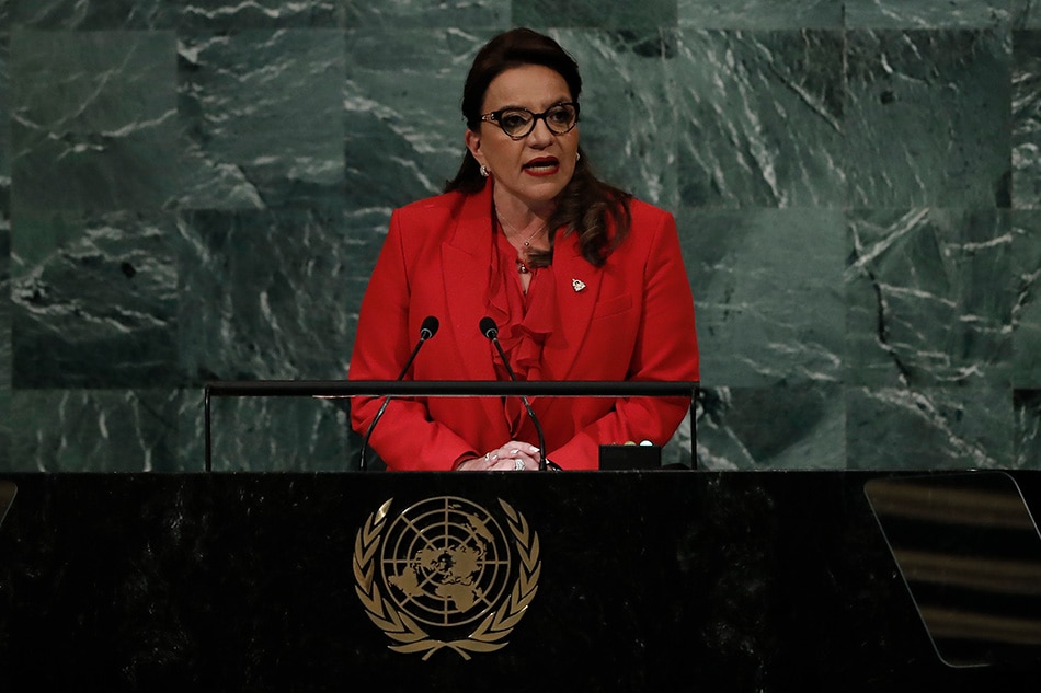 President of Honduras, Xiomara Castro delivers her address during the 77th General Debate inside the General Assembly Hall at United Nations Headquarters in New York, New York, USA, 20 September 2022. EPA-EFE/Peter Foley