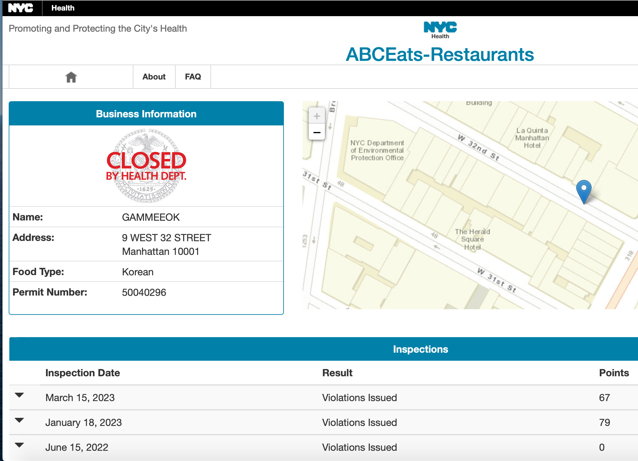 Screencap from New Year City Health Department Website