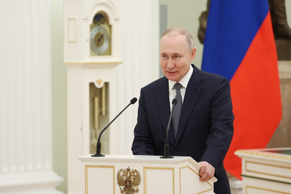 Russian President Vladimir Putin delivers a speech during the ceremony to present the 2022 Presidential Prize for young culture professionals and the Presidential Prize for writing and art for children and young people at the Kremlin, in Moscow, Russia, March 22, 2023. Young cultural figures have been awarded Presidential Prizes for 12 years. Gavriil Grigorov, EPA-EFE/SPUTNIK/KREMLIN POOL.