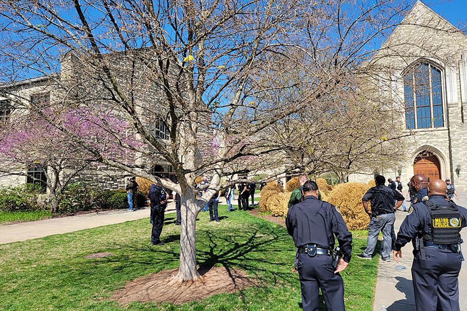 A handout photo made available by the Metro Nashville Police Department shows the scene outside the Covenant School, Covenant Presbyterian Church following a shooting in Nashville, Tennessee, USA, on March 27, 2023. EPA-EFE/Metro Nashville Police Department / Handout