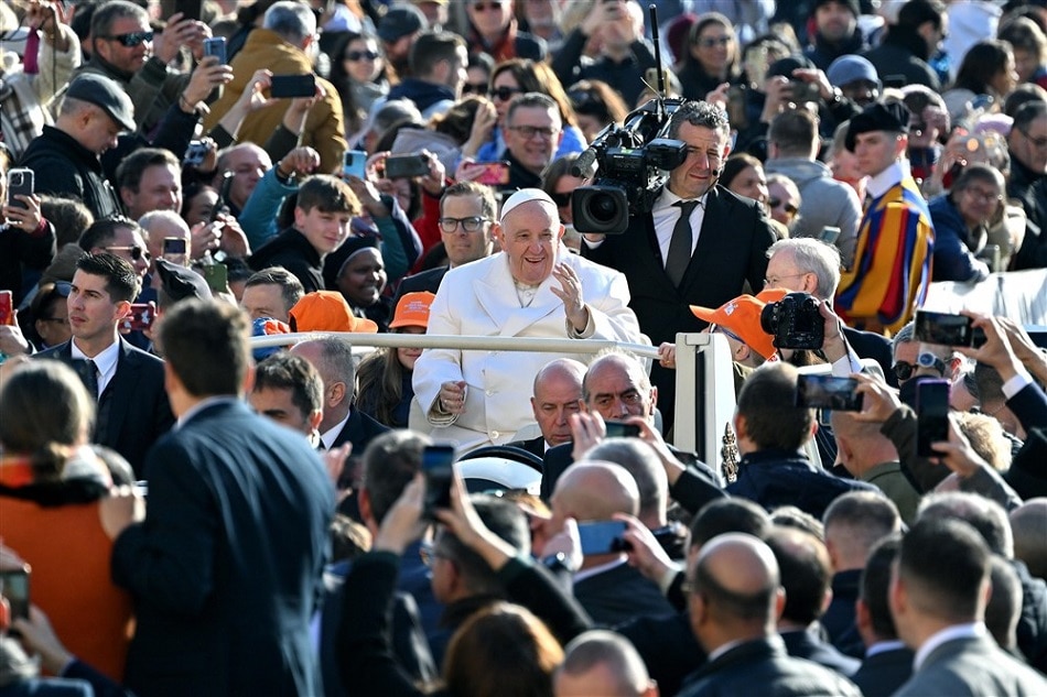 Pope Francis arrives to lead the weekly general audience in Saint Peter's Square, Vatican City, 29 March 2023. Ettore Ferrari, EPA-EFE