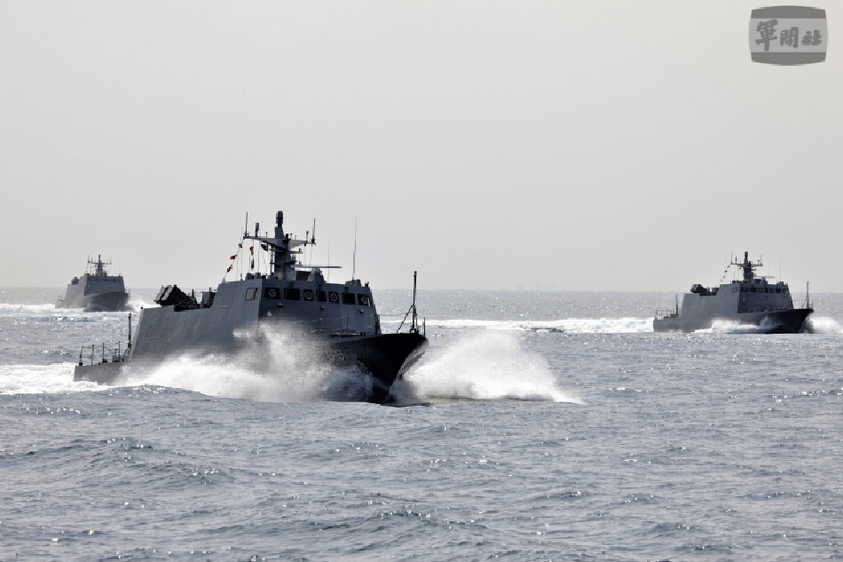 A handout photo provided by the Taiwan Ministry of National Defense shows Taiwan Navy vessels FACG (Fast Attack Craft, Guided missile) sail at an undisclosed location on April 10, 2023. The People's Liberation Army (PLA) is holding a military exercise in the Fujian Province, Pingtan County, the closest point to Taiwan after China announced three days of military drills around Taiwan on April 9. Hotli Simanjuntak, EPA-EFE/handout.