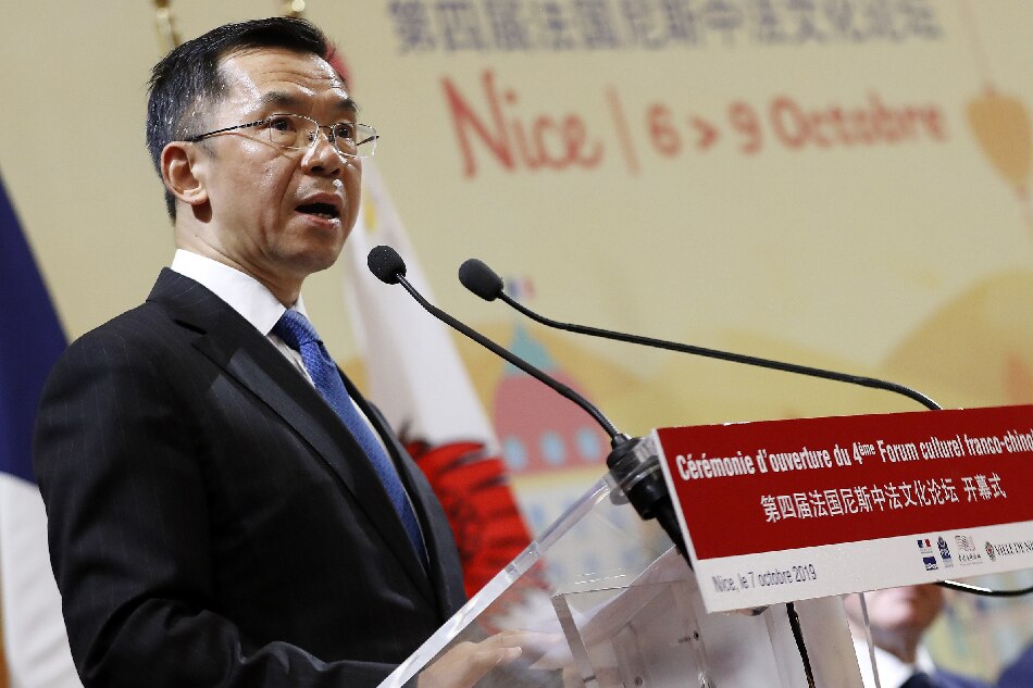 Chinese ambassador to France Lu Shaye delivers a speech during the 4th Franco-Chinese Forum in Nice, France, 07 October 2019. EPA-EFE/SEBASTIEN NOGIER