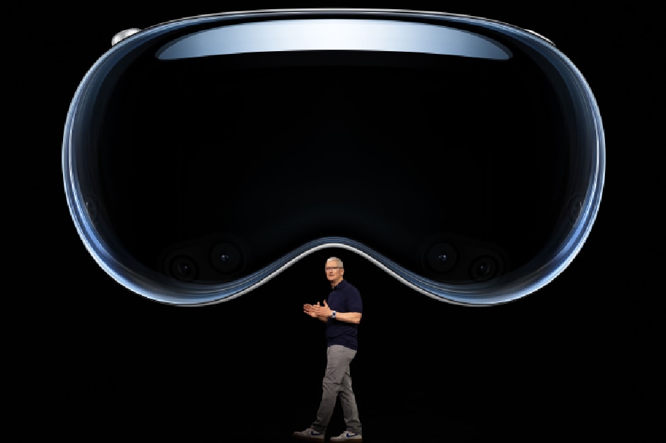 A handout photo made available by Apple showing Apple CEO Tim Cook introducing the Apple Vision Pro during the keynote address for the 2023 Apple Worldwide Developers Conference (WWDC) on the campus of Apple Park in Cupertino, California, USA, 05 June 2023. EPA-EFE/BROOKS KRAFT / APPLE HANDOUT