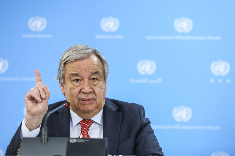 United Nations Secretary-General Antonio Guterres addresses journalists during a press conference at the UN’s offices in Nairobi, Kenya, May 3, 2023. Daniel Irungu, EPA-EFE