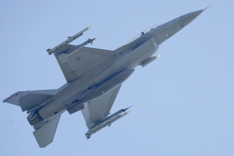 A US Combat fighter F-16 is airborne during the 