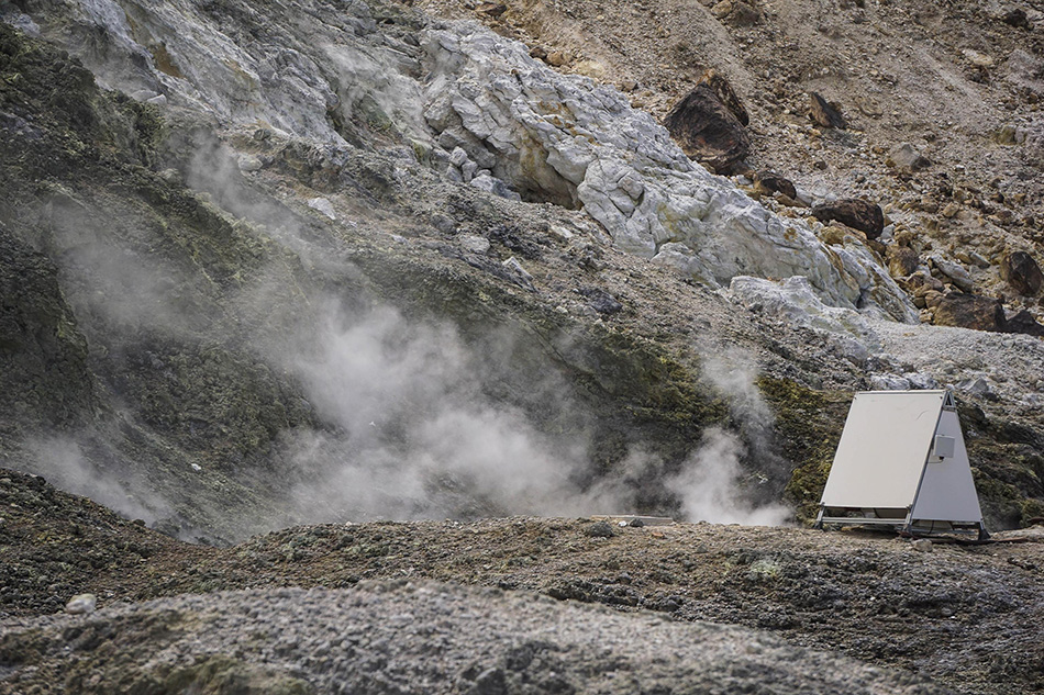 A view of steaming fumarolas at the Solfatara crater bed, in the Campi Flegrei (Phlegraean Fields), near Naples, Italy, 16 May 2017. Experts from the Vesuvius Observatory in Naples and the University College London (UCL), warned that magma is swelling beneath the crust and an eruption could be imminent. According to volcanologists, the Campi Flegrei