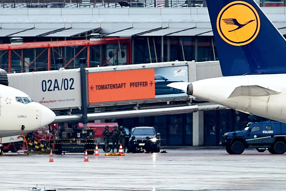 Police secures the area of the airport in Hamburg, Germany, November 5, 2023, after an armed man broke through security and entered the grounds of the airport the previous day. Georg Wendt, EPA-EFE.