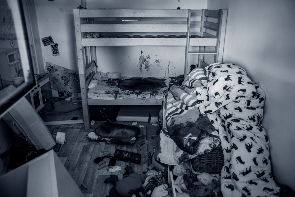 A photograph taken during an Israeli army media tour shows blood stains on a child