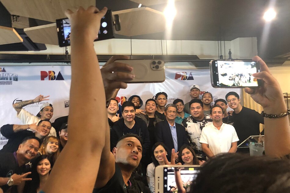 Various PBA officials, and gaming personalities pose for pictures during the PBA Esports Bakbakan press conference in Quezon City. Angela Coloma, ABS-CBN News