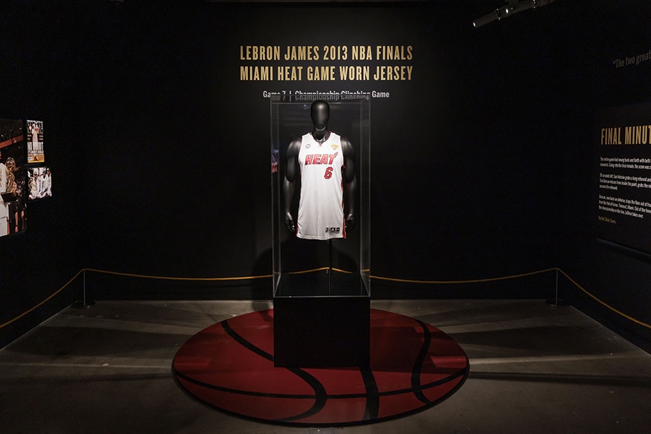 A jersey worn by basketball player LeBron James during game 7 of the 2013 NBA Finals on display as part of an auction preview at Sotheby's in New York, New York, USA, 20 January 2023. Justin Lane, EPA-EFE