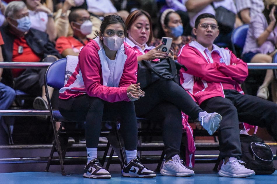 Alyssa Valdez on the Creamline bench during their game against Petro Gazz in the 2023 PVL All-Filipino Conference. PVL Media.