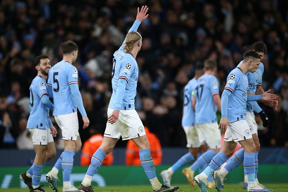 Manchester City's Erling Haaland celebrates after scoring during the UEFA Champions League Round of 16, 2nd leg match between Manchester City and RB Leipzig in Manchester, Britain, March 14, 2023. Adam Vaughan, EPA-EFE.