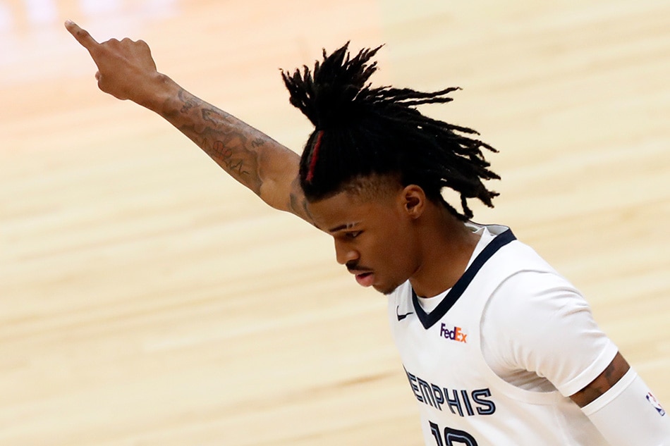 Memphis Grizzlies guard Ja Morant reacts during the NBA game between the Memphis Grizzlies and the Los Angeles Clippers at the Staples Center in Los Angeles, California, USA, 21 April 2021. EPA-EFE/ETIENNE LAURENT
