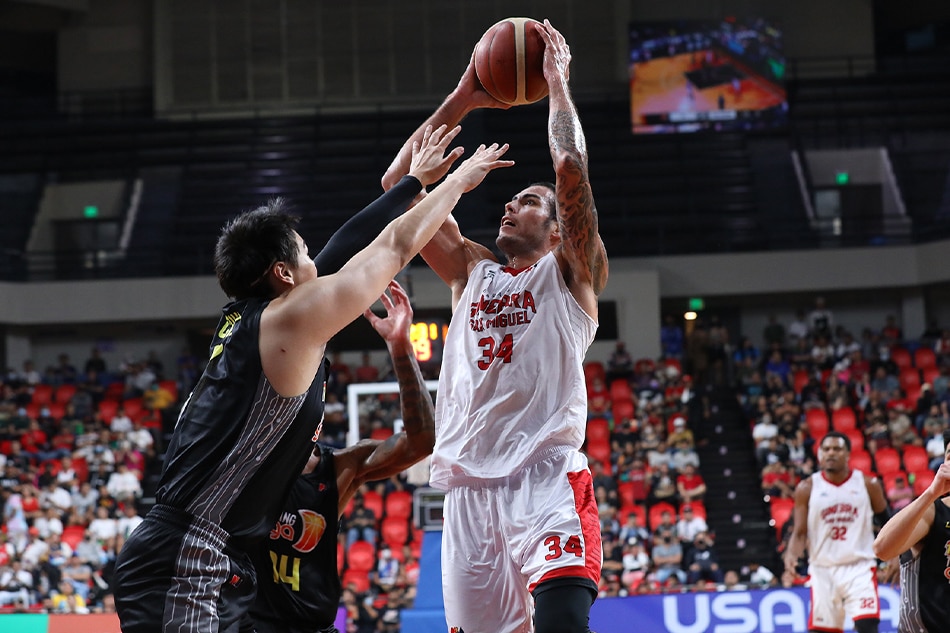 Christian Standhardinger in action for Barangay Ginebra in the PBA Governors' Cup. PBA Images.