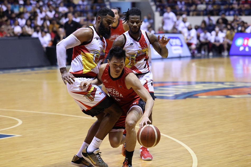 Scottie Thompson finished with a triple-double in Ginebra's win over San Miguel in Game 2. PBA Images.