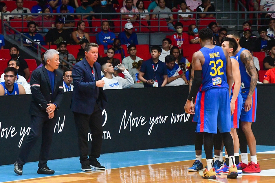 Gilas Pilipinas battle Jordan during the final window of the FIBA World Cup Asian Qualifiers at the Philippine Arena in Bocaue, Bulacan on February 27, 2023. Mark Demayo, ABS-CBN News