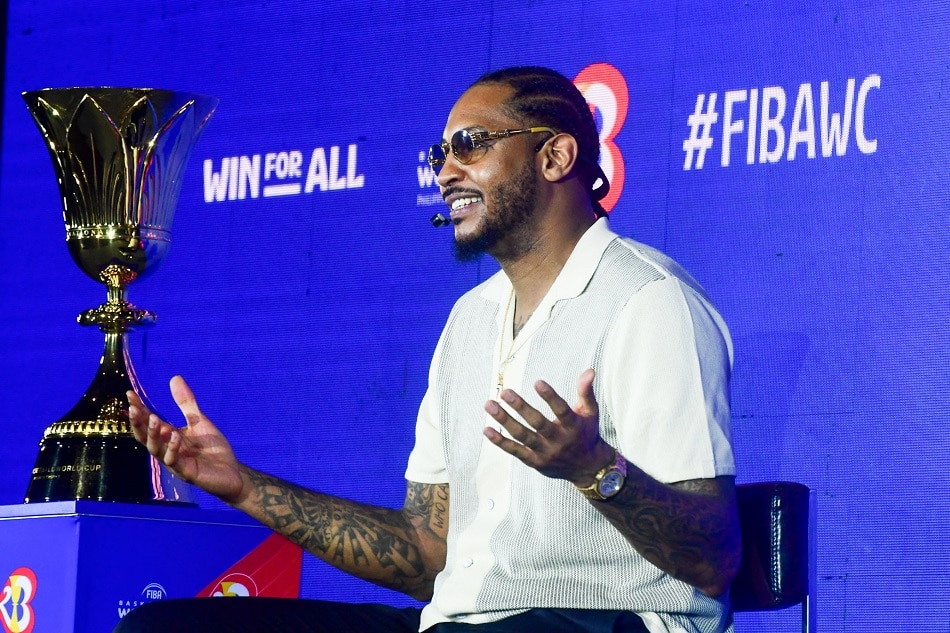 Carmelo Anthony during his introduction as a global ambassador for the FIBA World Cup 2023 in Quezon City on February 24, 2023. Mark Demayo, ABS-CBN News