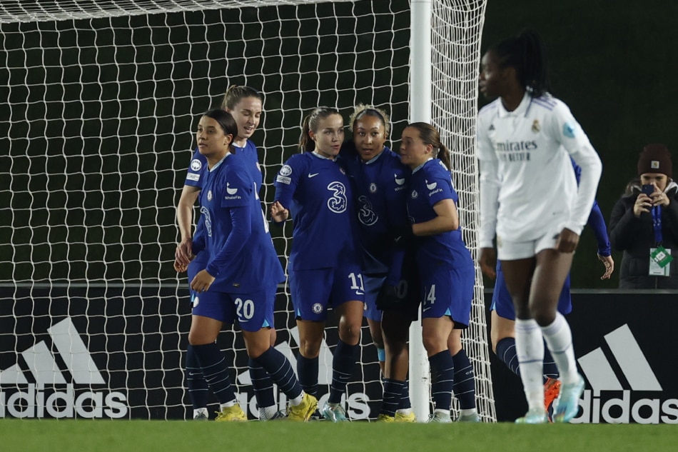 Chelsea's players celebrate after scoring the 1-1 goal against Real Madrid during the UEFA Champions League women's soccer match between Real Madrid and Chelsea FC, in Madrid, central Spain, December 8, 2022. Daniel Gonzalez, EPA-EFE/File.