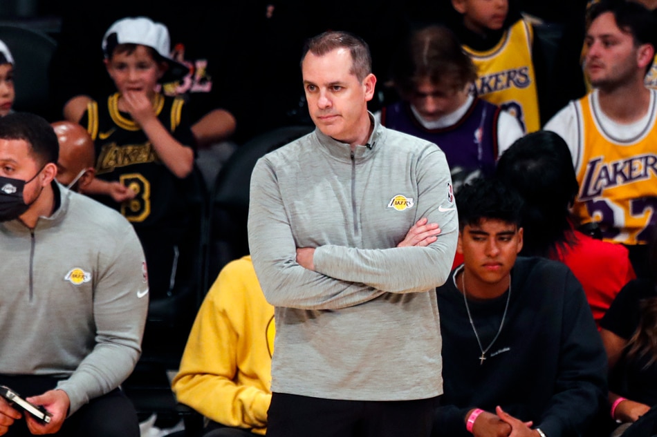  Los Angeles Lakers head coach Frank Vogel reacts during the second quarter of the NBA basketball game between the Los Angeles Lakers and the Philadelphia 76ers at the Crypto.com Arena in Los Angeles, California, USA, March 23, 2022. Etienne Laurent, EPA-EFE.
