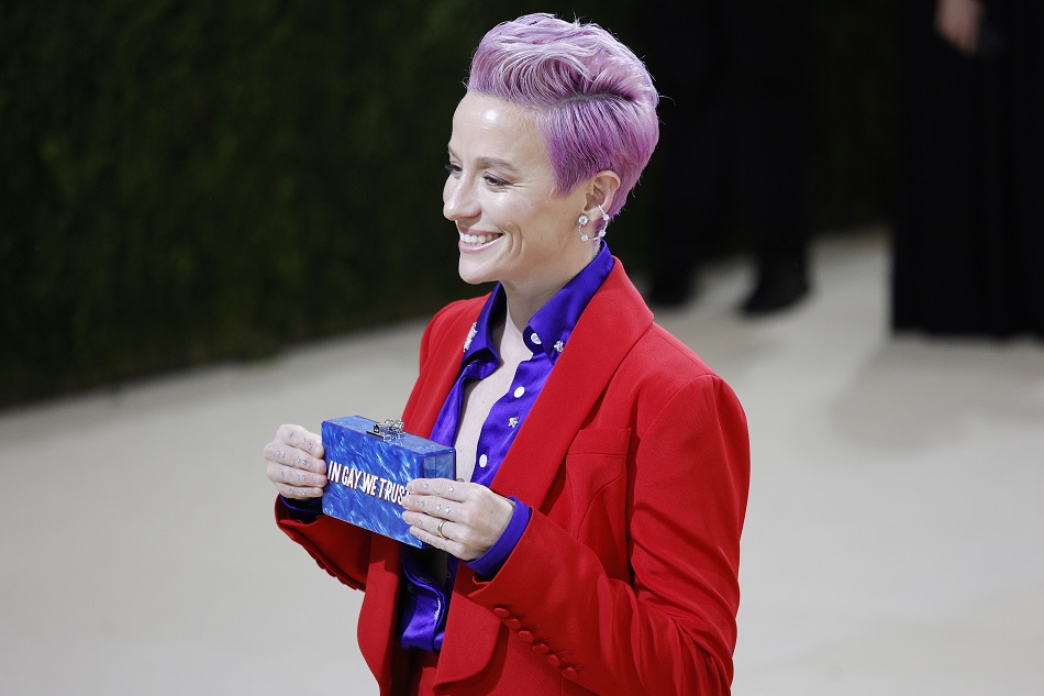 Megan Rapinoe poses on the red carpet for the 2021 Met Gala, the annual benefit for the Metropolitan Museum of Art