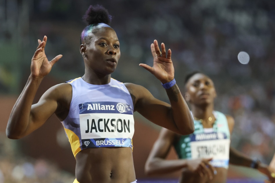 Shericka Jackson of Jamaica in action to win the 200m Women race at the IAAF Diamond League Memorial Van Damme athletics meeting in Brussels, Belgium, September 8, 2023. Olivier Hoslet, EPA-EFE/File.