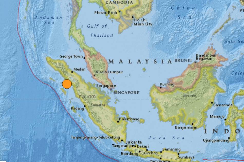 This map shows the epicenter of a6.0-magnitude earthquake that struck off the coast of Indonesia's Sumatra island. USGS website 