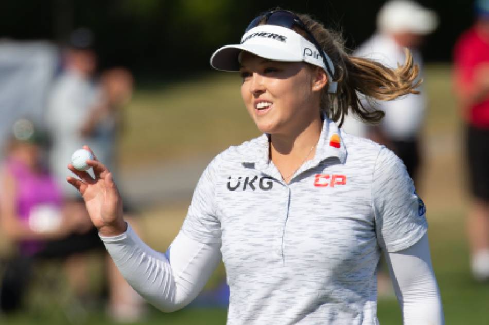 Brooke M. Henderson of Canada acknowledges the audience at the 18th green during the final round of the ShopRite LPGA Classic golf tournament at the Seaview in Galloway, New Jersey, USA, 03 October 2021. File photo. CJ Gunther, EPA-EFE.