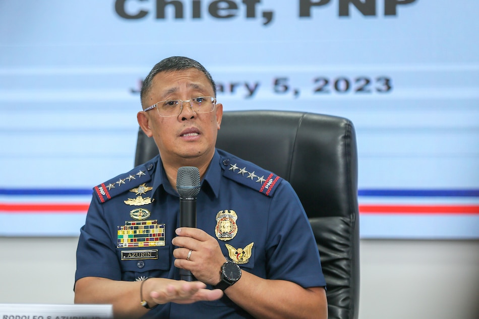Philippine National Police (PNP) Chief General Rodolfo Azurin Jr. speaks during a press briefing at the PNP Multipurpose hall in Camp Crame in Quezon City on Jan. 5, 2023. Jonathan Cellona, ABS-CBN News/file