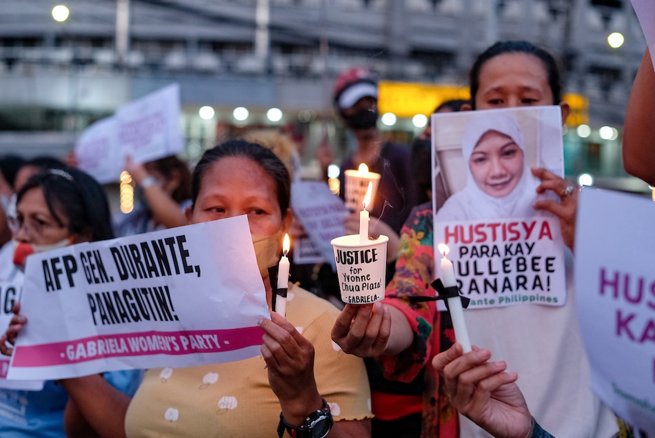 Women’s group Gabriela is calling for justice for the killing of overseas Filipino worker Jullebee Ranara in Kuwait at the Boy Scout Circle in Quezon City on Jan. 27, 2023. George Calvelo, ABS-CBN News