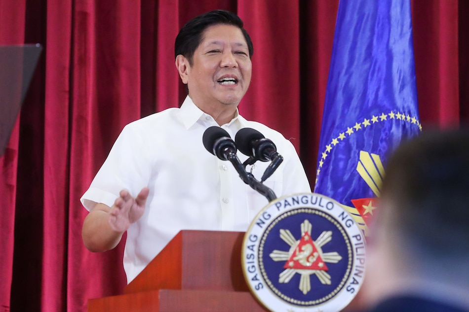 President Ferdinand Marcos Jr. lays down the agenda of his Official Visit to Tokyo, Japan during the send-off ceremonies at the Maharlika Hall in Villamor Airbase (VAB), Pasay City on Wednesday Feb. 8, 2023. Rolando Mailo, PNA