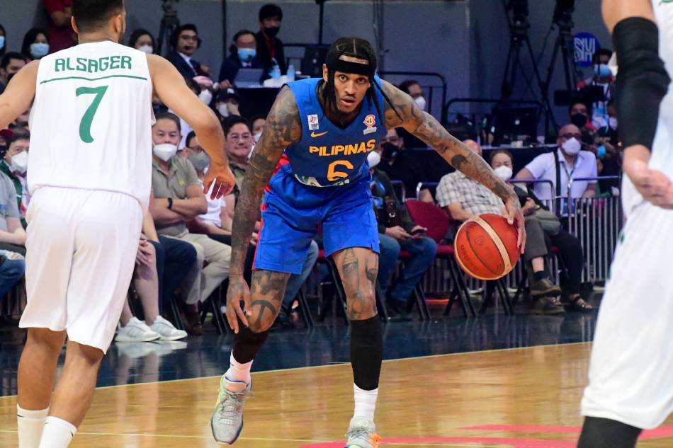 Filipino-American Jordan Clarkson, leads Gilas Pilipinas against the Kingdom of Saudi Arabia national team during the FIBA World Cup Asian Qualifiers in Pasay City on August 29, 2022. Mark Demayo, ABS-CBN News