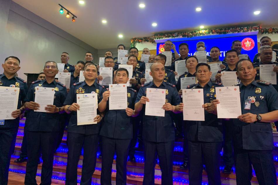Senior cops of the National Capital Region Police Office (NCRPO) led by NCRPO Chief PMGen. Jonnel Estomo file their courtesy resignations on January 6, 2023, heeding a call from Interior Secretary Benjamin Abalos Jr. in an effort to rid the force of officers involved in drugs. Johnson Manabat, ABS-CBN News/fILE