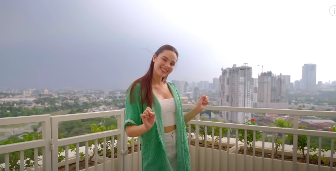 Gray starts her home tour with the balcony. She said she wants to 'do up this area a bit more' by adding string lights and a table. YouTube/Catriona Gray