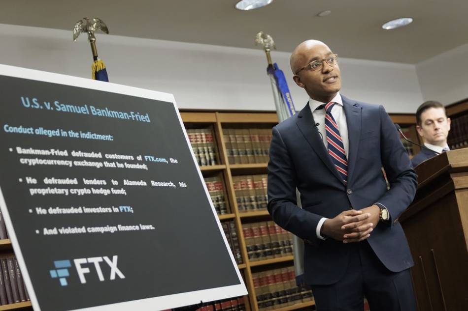 Damian Williams, United States Attorney for the Southern District of New York, speaks during a press conference about the US government’s charges against Samuel Bankman-Fried, the founder of the crypto exchange FTX, in New York, New York, USA, 13 December 2022. JUSTIN LANE/EPA-EFE/JUSTINE LANE/FILE