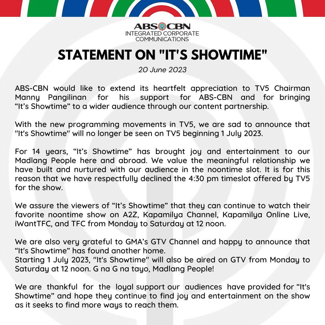 Anne Curtis posts about 'It's Showtime' and GTV Contract Signing