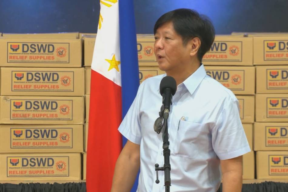 President Ferdinand Marcos Jr. visits flooding victims in San Fernando City, Pampanga on Aug. 7, 2023. RTVM screengrab