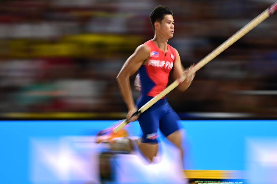 Ernest John Obiena of Philippines in action during the Pole Vault Men final competition of the World Athletics Championships in Budapest, Hungary, August 26, 2023. Christian Bruna, EPA-EFE/File.